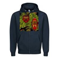 Navy african masks and monstera leaf seamless pattern Zipper Hoodie - BundleAndBundleShop