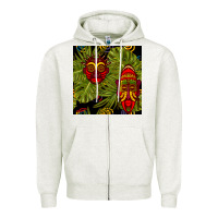 Oatmeal Heather african masks and monstera leaf seamless pattern Zipper Hoodie - BundleAndBundleShop
