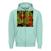 Seafoam african masks and monstera leaf seamless pattern Zipper Hoodie - BundleAndBundleShop