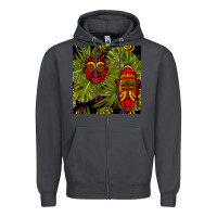 Smoke african masks and monstera leaf seamless pattern Zipper Hoodie - BundleAndBundleShop