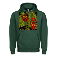 Sports Green african masks and monstera leaf seamless pattern Zipper Hoodie - BundleAndBundleShop