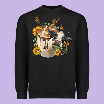 Black And White Cow Coffee Cup Heavyweight Sweatshirt Designed By Fadigitalartstudio