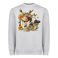 Heather Grey Black And White Cow Coffee cup Heavyweight Sweatshirt - FaDigitalArtStudio