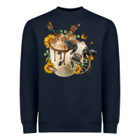 Navy Black And White Cow Coffee cup Heavyweight Sweatshirt - FaDigitalArtStudio
