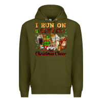 Army Green i run on coffee and christmas cheer Premium Hoodie - FaDigitalArtStudio