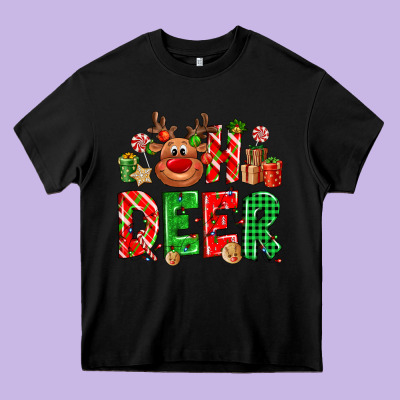 Oh Deer Reindeer Heavy Core Tee Designed By Nancycooperartshop