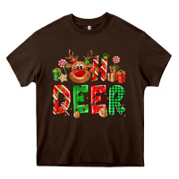 Chocolate Brown Oh deer Reindeer Heavy Core Tee - NancyCooperArtShop