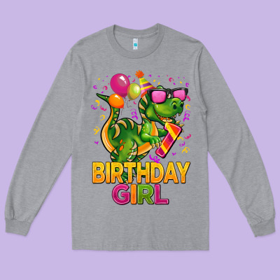 1st Birthday Girl T Rex Pink Long Sleeve Tee Designed By Cowgirlartshop