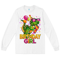 White 1st birthday girl t rex pink Long Sleeve Tee - CowGirlArtShop