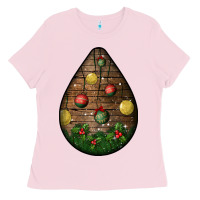 Bubblegum Pink christmas  teardrop Ladies Tee - BundleAndBundleShop