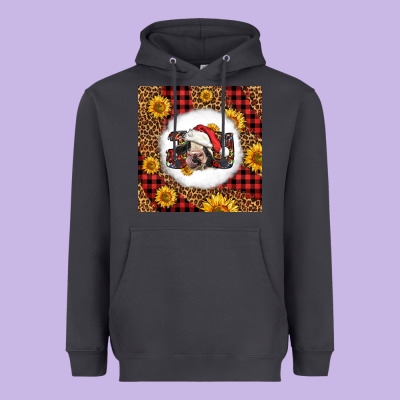 Joy Christmas Cow Heavyweight Hoodie Designed By Lillyallendesigns