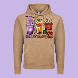 Hallothanksmas Coffee Cups Vintage Hoodie Designed By Texasbilliewilder