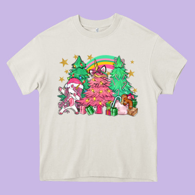 Unicorn Christmas Trees Heavy Core Tee Designed By Nancycooperartshop