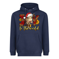 Navy joy to the world christmas cow Heavyweight Hoodie - LillyAllenDesigns