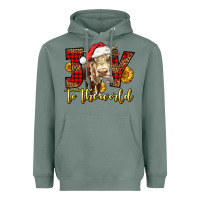 Sage joy to the world christmas cow Heavyweight Hoodie - LillyAllenDesigns