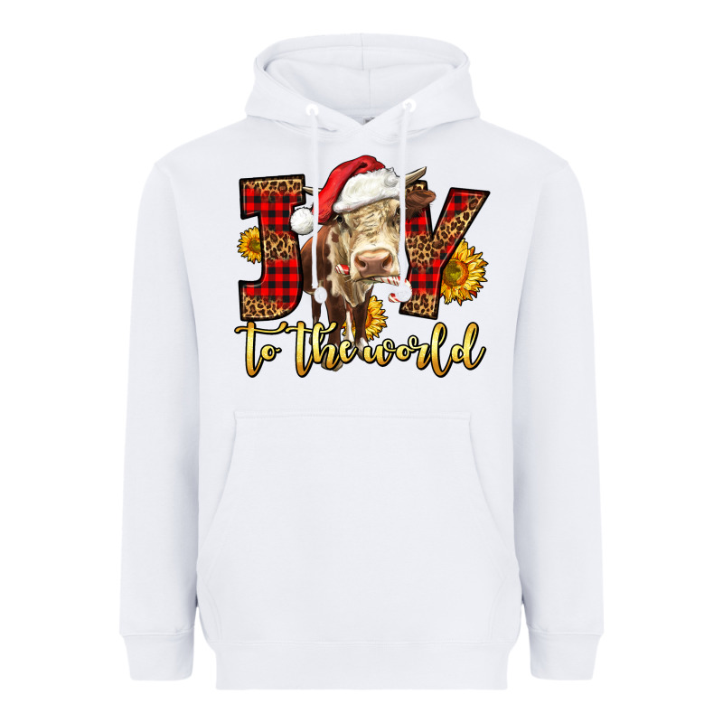 Joy To The World Christmas Cow Heavyweight Hoodie by LillyAllenDesigns | Teevron