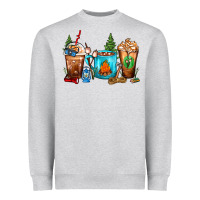 Heather Grey Camping Coffee Cups Heavyweight Sweatshirt - FaDigitalArtStudio