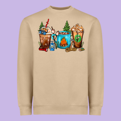Camping Coffee Cups Heavyweight Sweatshirt Designed By Fadigitalartstudio