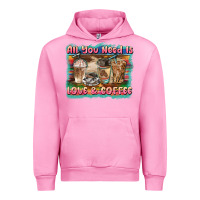 Fuchsia Pink all you need is love & coffee Urban Hoodie - BarkalooDesign