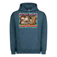 Pigment Midnight Navy all you need is love & coffee Urban Hoodie - BarkalooDesign