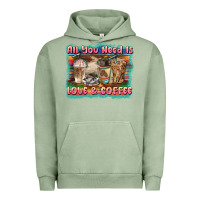 Pigment Oil Green all you need is love & coffee Urban Hoodie - BarkalooDesign