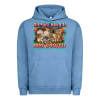 Pigment Pebble Blue all you need is love & coffee Urban Hoodie - BarkalooDesign