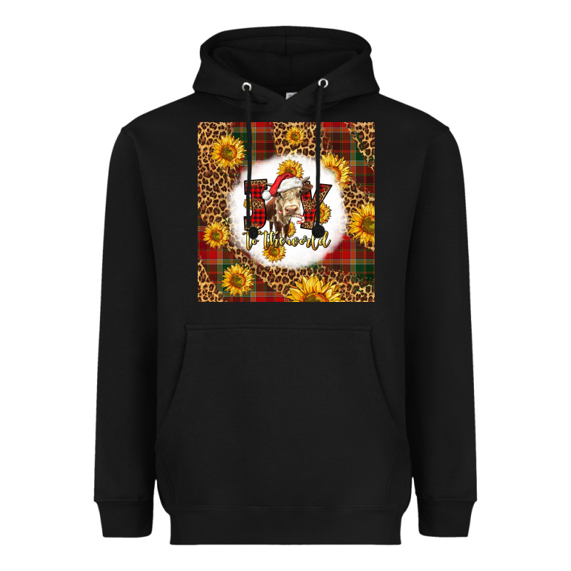 Joy To The World Christmas Cow Heavyweight Hoodie by LillyAllenDesigns | Teevron