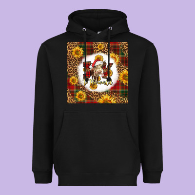 Joy To The World Christmas Cow Heavyweight Hoodie Designed By Lillyallendesigns