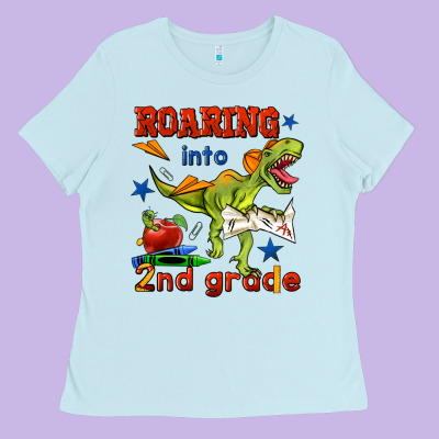 Roaring Into 2nd Grade Ladies Tee Designed By Bundleandbundleshop