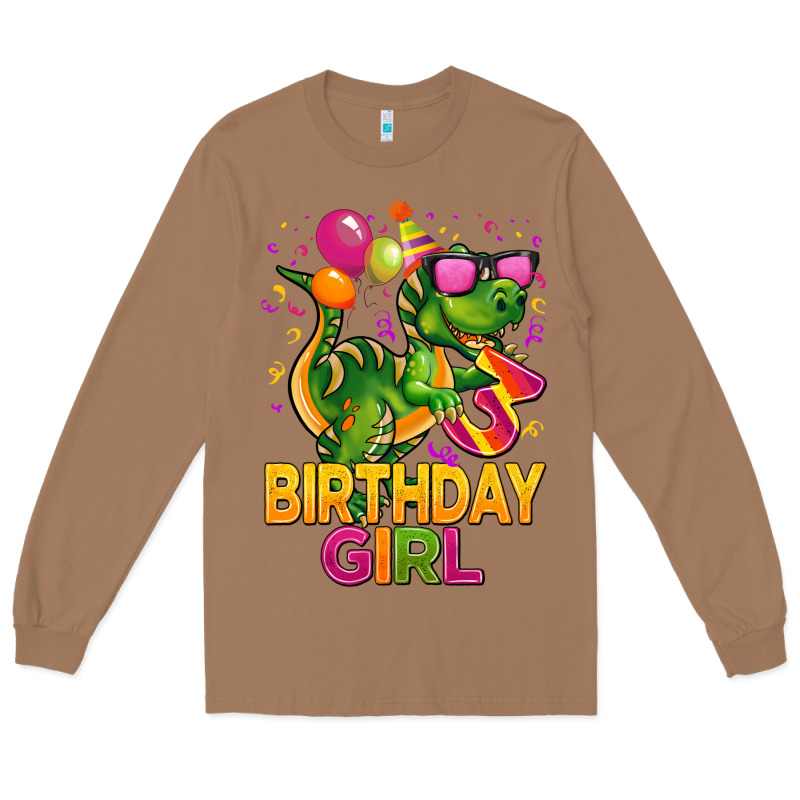 3rd Birthday Girl T Rex Pink Long Sleeve Tee by CowGirlArtShop | Teevron