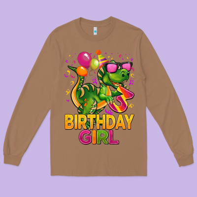 3rd Birthday Girl T Rex Pink Long Sleeve Tee Designed By Cowgirlartshop