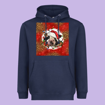 Christmas Cow Heavyweight Hoodie Designed By Lillyallendesigns