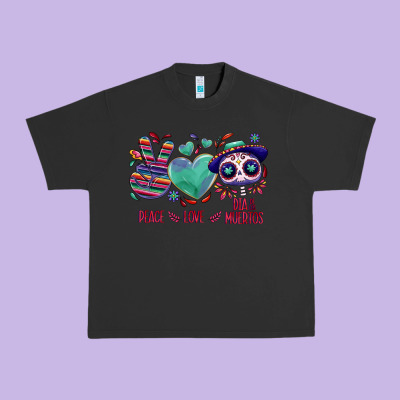 Peace Love Dia De Los Muertos Urban Heavy Tee Designed By Nancycooperartshop
