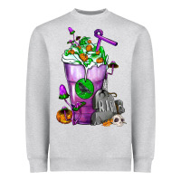 Heather Grey Halloween Cold Drink Frappe With Tombstone Heavyweight Sweatshirt - FaDigitalArtStudio