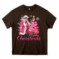 Chocolate Brown Pink Merry Christmas Black Santa Heavy Core Tee - MaliasSmallBusiness
