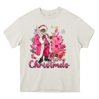 Cream Pink Merry Christmas Black Santa Heavy Core Tee - MaliasSmallBusiness