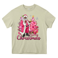 Mossy Pink Merry Christmas Black Santa Heavy Core Tee - MaliasSmallBusiness