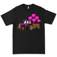 Black valentines day pink tractor with pink heart balloo Premium Tee - RanaPortraitStore
