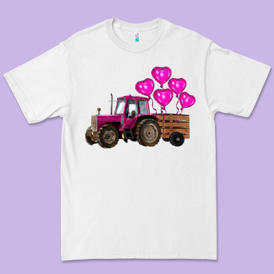 Valentines Day Pink Tractor With Pink Heart Balloo Premium Tee Designed By Ranaportraitstore