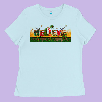 Christmas Believe Ladies Tee Designed By Bundleandbundleshop