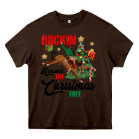 Chocolate Brown rockin around the christmas tree Heavy Core Tee - MaliasSmallBusiness