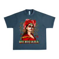 Midnight Navy Sugar skull girl with Mexicana Urban Heavy Tee - NancyCooperArtShop