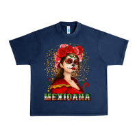 Navy Sugar skull girl with Mexicana Urban Heavy Tee - NancyCooperArtShop
