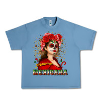 Pebble Blue Sugar skull girl with Mexicana Urban Heavy Tee - NancyCooperArtShop