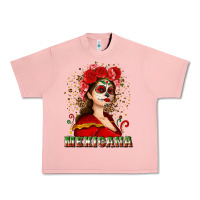 Salmon Sugar skull girl with Mexicana Urban Heavy Tee - NancyCooperArtShop