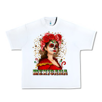 White Sugar skull girl with Mexicana Urban Heavy Tee - NancyCooperArtShop