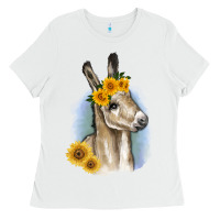 White Sunflower Baby Donkey Ladies Tee - RanaPortraitStore