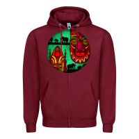 Burgundy african masks round earrings 3 Zipper Hoodie - BundleAndBundleShop