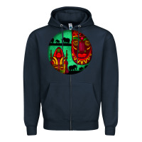 Navy african masks round earrings 3 Zipper Hoodie - BundleAndBundleShop