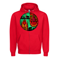 Red african masks round earrings 3 Zipper Hoodie - BundleAndBundleShop